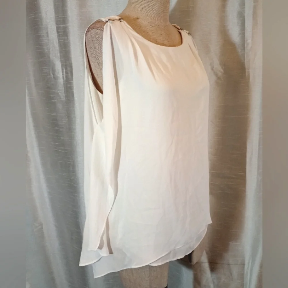 Black House White Market Tank Top, White, High /Low,  Asymmetrical Hem, Sheer, M - Picture 4 of 10